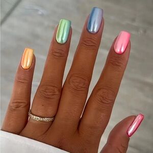 Multicolored Square Shimmery Colors, Press On Nails, NIB Kit